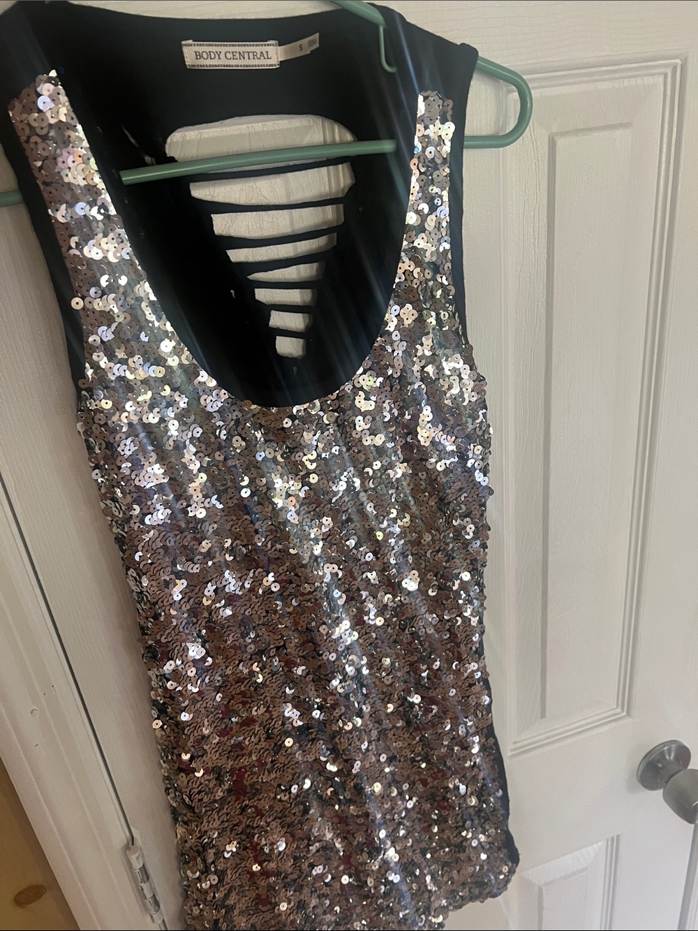 Body Central Silver Sequin Ladder-Back mini